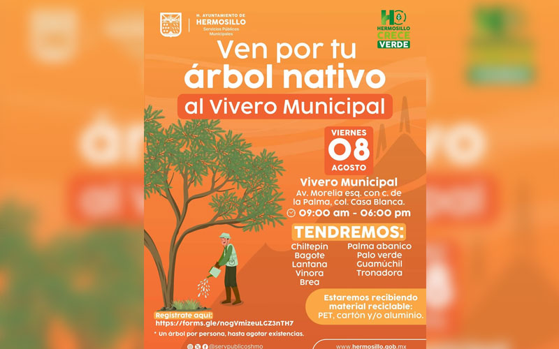 Tendrá Ayuntamiento de Hermosillo jornada de entrega de árboles nativos este viernes