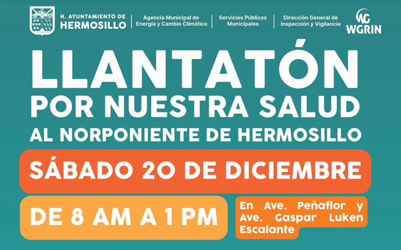 Invita Ayuntamiento de Hermosillo al “Llantatón” al Norponiente este 20 de diciembre