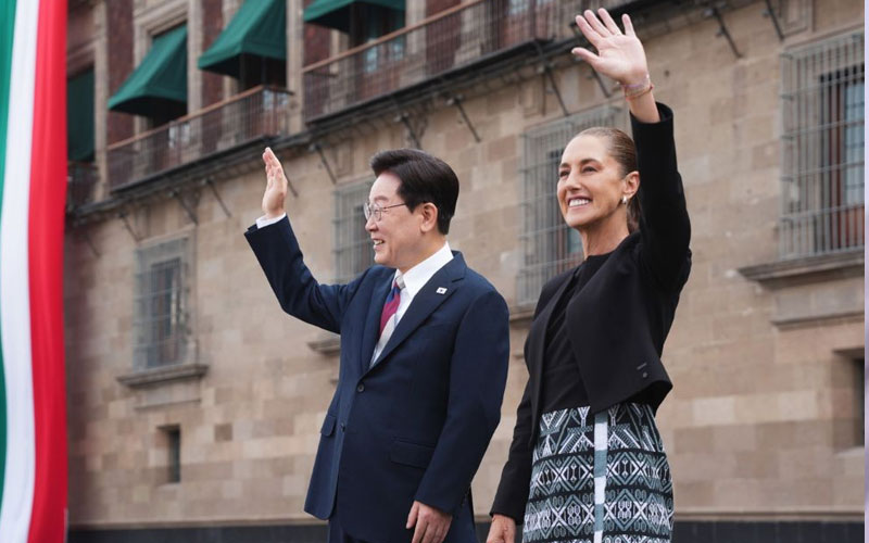 Sheinbaum recibe en Palacio Nacional al presidente de Corea del Sur, Lee Jae-Myung