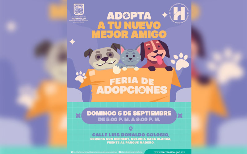 Hermosillo invita a Feria de Adopciones este domingo frente al Parque Madero