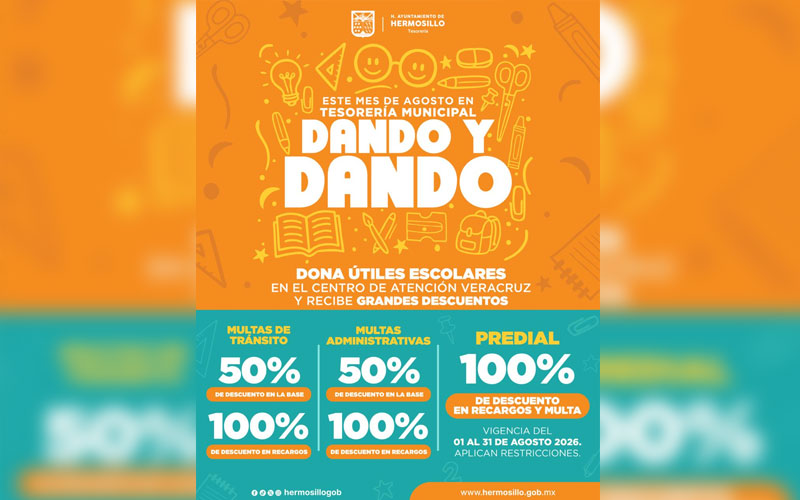 Lanza Hermosillo programa para canjear útiles escolares por descuentos en adeudos