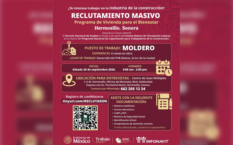 Sonora realizará reclutamiento masivo para el Programa de Vivienda para el Bienestar
