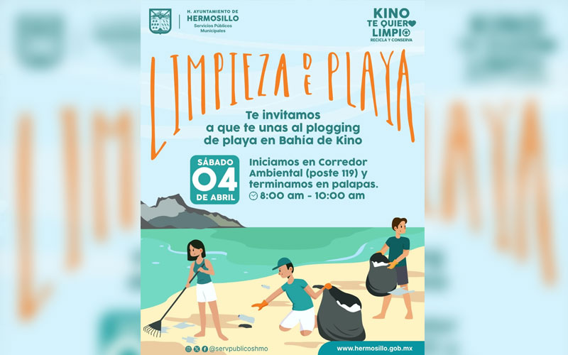 Hermosillenses podrán participar en jornada de plogging y reciclaje en Bahía de Kino