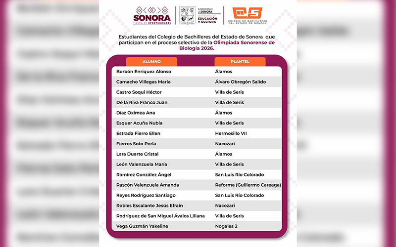 Preseleccionan a 16 estudiantes de Cobach Sonora para la Olimpiada Nacional de Biología