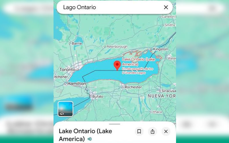 Apple cambia “lago Ontario” por “lago Estados Unidos” en sus mapas para usuarios de EU