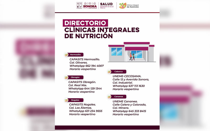 Salud Sonora ofrece atención gratuita en Clínicas Integrales de Nutrición