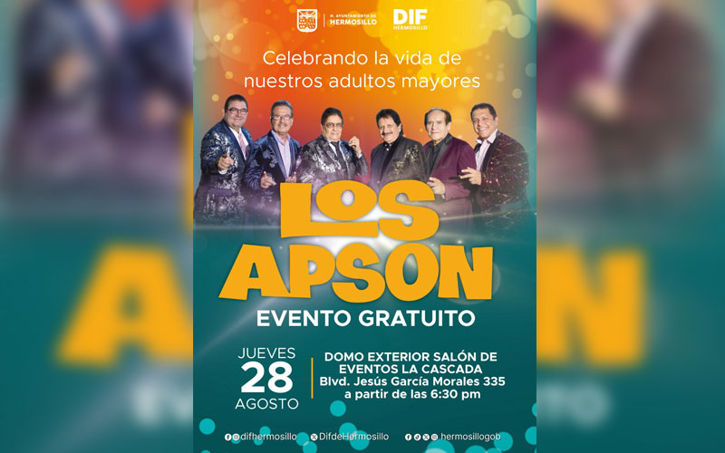 Ofrecerá Ayuntamiento de Hermosillo concierto gratuito de Los Apson a los abuelitos en su día