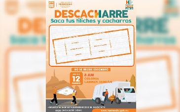 Este jueves 12 de febrero estará la jornada de descacharre en la colonia Carmen Serdán
