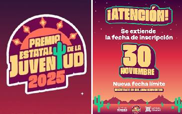 Amplían registro para el Premio Estatal de la Juventud 2025 hasta el 30 de noviembre