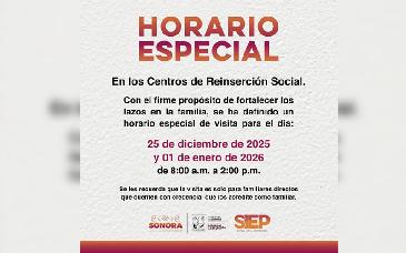 Anuncian horarios especiales de visita en Ceresos de Sonora por Navidad y Año Nuevo
